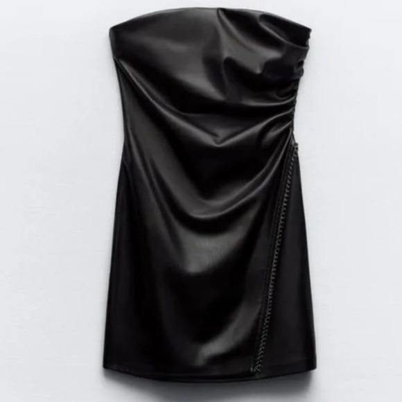 Zara STRAPLESS FAUX LEATHER Dress size XS BNWT - Picture 4 of 7